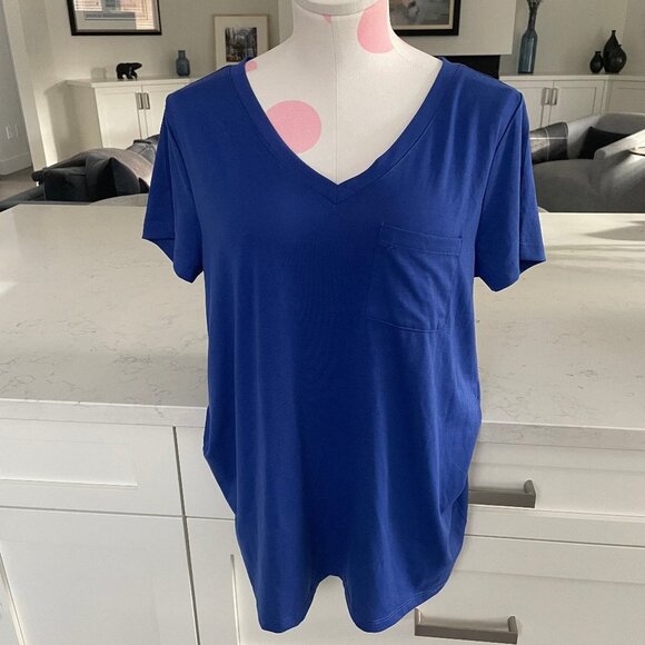 Cyrus Casual Short Sleeve V Neck Recycled Polyester Top Cobalt Blue Sz M NWOT - Picture 1 of 10